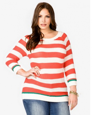 Forever 21 Plus size - Coral colourblocked striped open-knit sweater